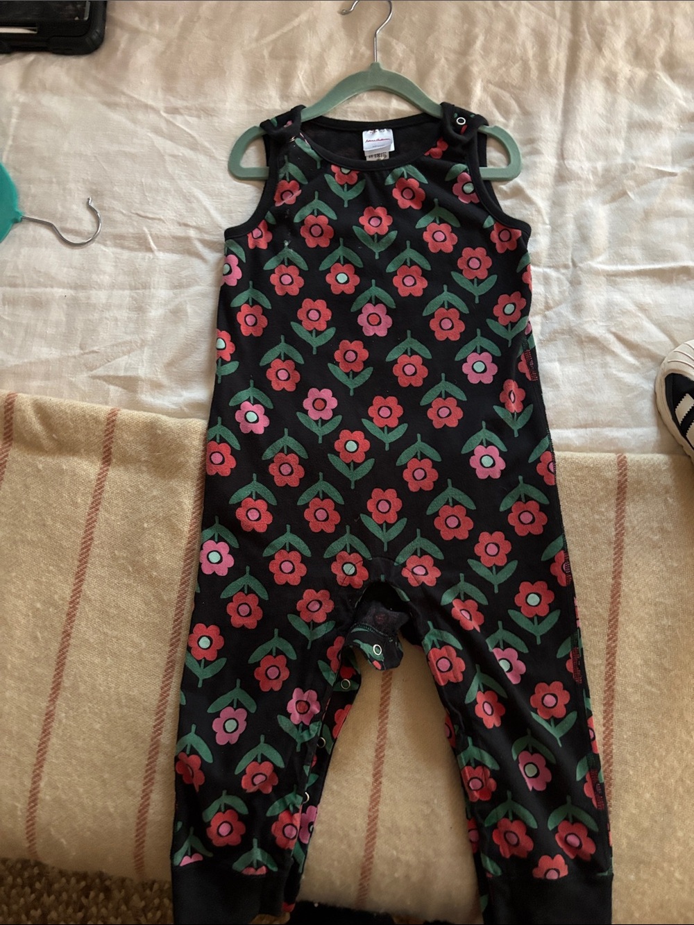 Hanna Anderson Black Floral Kids Romper - Pink & Green Flower Print